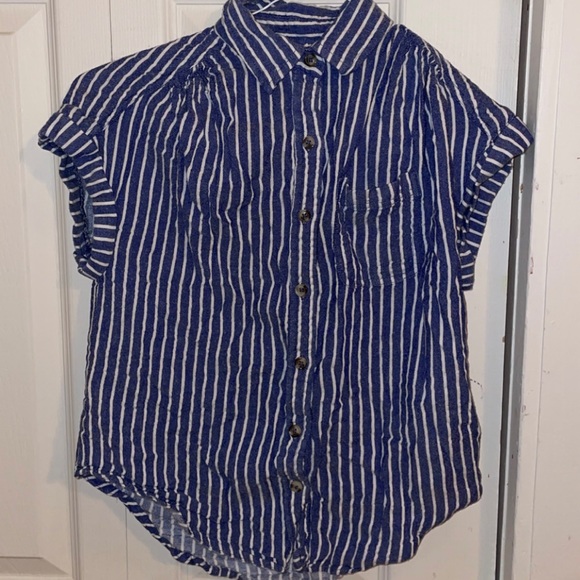 Japna Button Down Tee, Striped Blue and White, XS - Picture 5 of 6